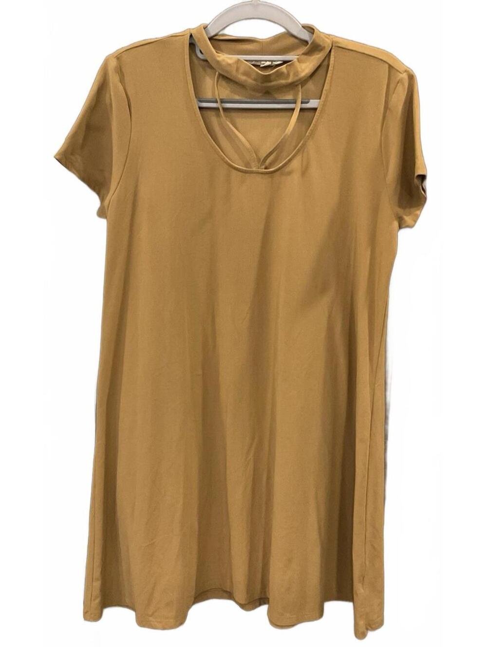 Pink Rose Womens Tan Short Sleeve Stretchy Dress Size L